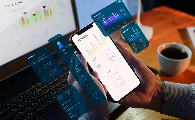 Fintech: Augmented reality data analysis on a smartphone for financial management.